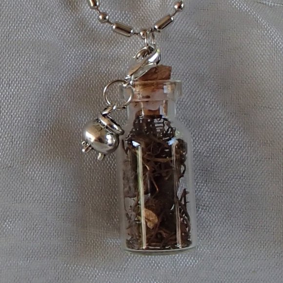 Blood Root Witch 3D Cauldron Broom Glass Bottle Necklace Zip Pulls Handcrafted - Picture 8 of 14